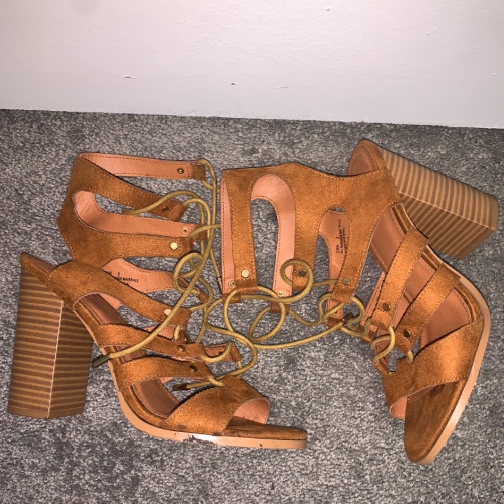 Brown suede strapped heels